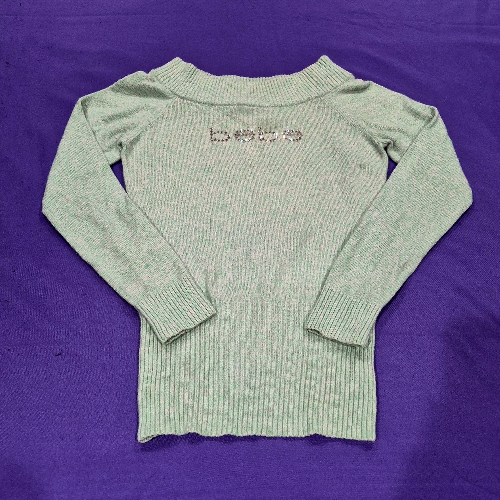 Bebe Swarovski Crystals Logo Mint Green Crew Neck Sweater - Small.